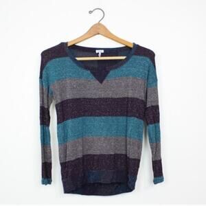 Splendid Shirt Women's Teens Size XS Blue Stripe Long Sleeve Top Glitter Shimmer